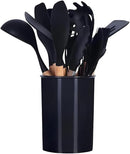 Kit Utensílios de Cozinha em Silicone e Madeira Antiaderente Branco 12 Peças