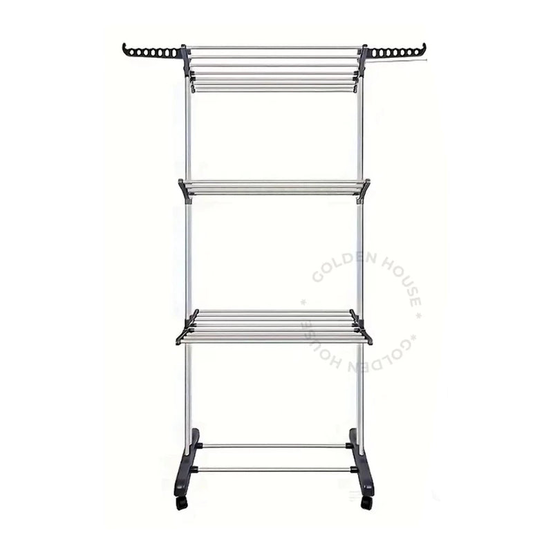 Kit 2 Varal De Chão com Prateleiras e Rodinhas - 3 Andares Dobrável Portátil