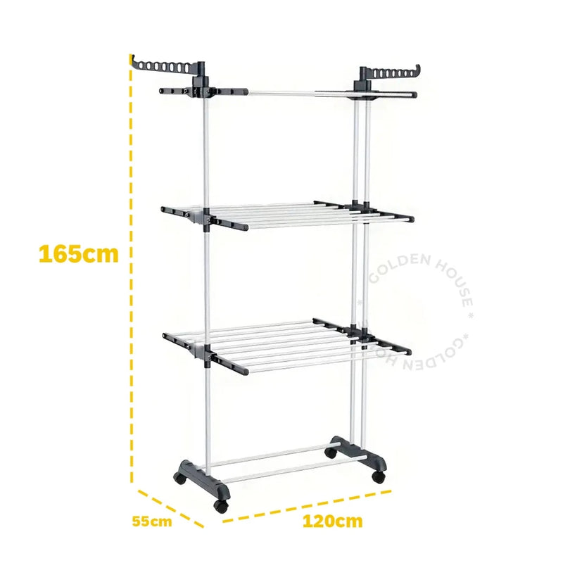Kit 2 Varal De Chão com Prateleiras e Rodinhas - 3 Andares Dobrável Portátil