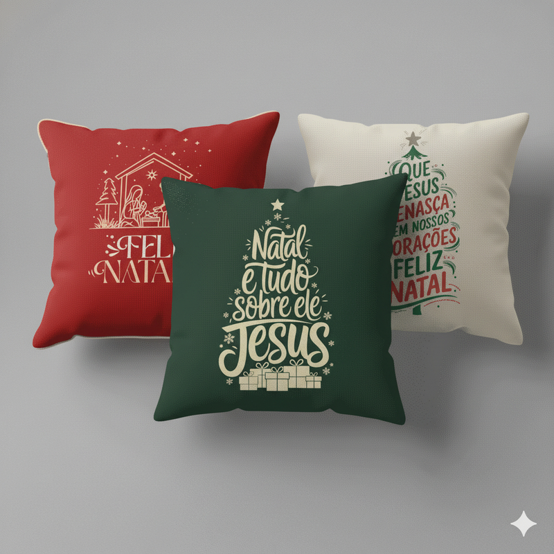 Kit 3 Capas de Almofada Natal Significado - 45x45 cm em Micropercal