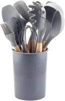 Kit Utensílios de Cozinha em Silicone e Madeira Antiaderente Branco 12 Peças