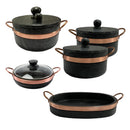 Jogo de Panelas Pedra Sabão 05 Peças - 1 Pressão 4 litros, 2 Caçarola 3 litros, frigideira 20 cm e Assadeira Grande