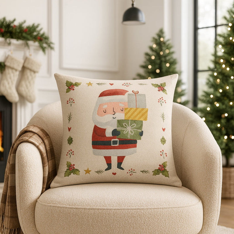 Capa de Almofada Natalina Decoração de Natal Festa Enfeite Papai Noel Renas Boneco de Neve Linho Estampado 43x43cm