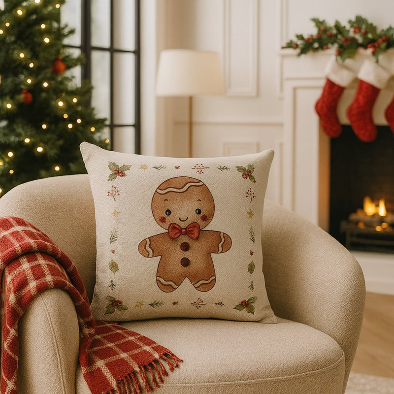 Capa de Almofada Natalina Decoração de Natal Festa Enfeite Papai Noel Renas Boneco de Neve Linho Estampado 43x43cm